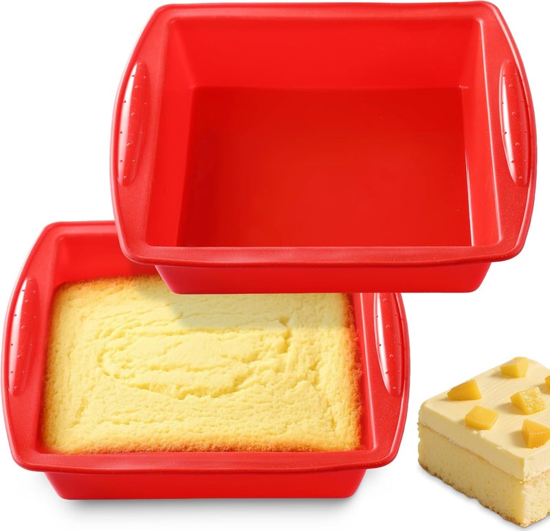 KCKHFA Silicone Square Brownie Pan 2 Pack, 8x8 Baking Pan for Brownies, Cakes, Bread, Pie & Lasagna – BPA Free, Heat Resistant, Flexible Silicone baking mold, Oven, Microwave, Dishwasher Safe - Image 1