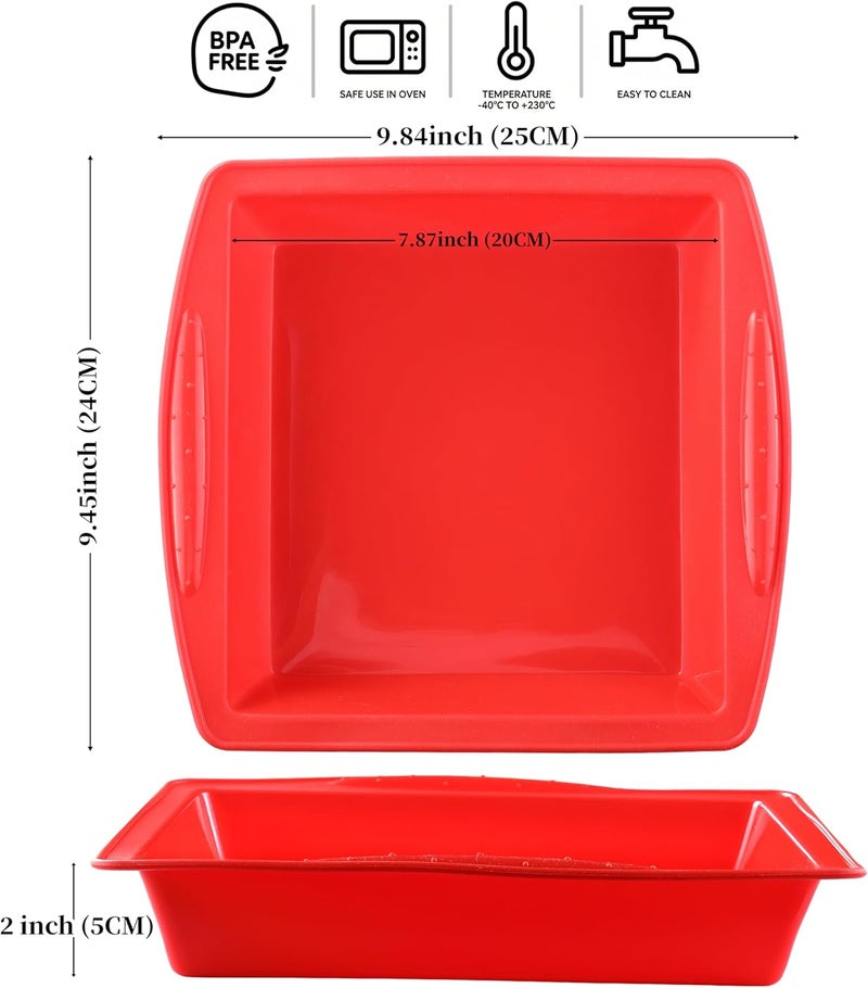 KCKHFA Silicone Square Brownie Pan 2 Pack, 8x8 Baking Pan for Brownies, Cakes, Bread, Pie & Lasagna – BPA Free, Heat Resistant, Flexible Silicone baking mold, Oven, Microwave, Dishwasher Safe - Image 2