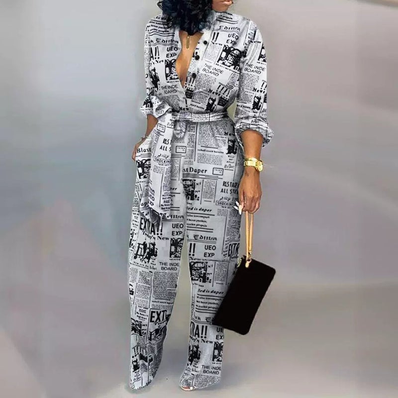 Fashion Printed Jumpsuit Cardigan for Women 1# Black  - Image 3