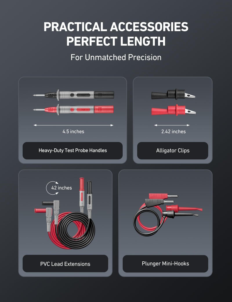 AstroAI 8Pcs Multimeter Test Leads Set with Alligator Clips, Plunger Mini Hooks and Test Probes 1000V 10A CAT III & CAT IV 600V for Fluke, KAIWEETS, INNOVA Multimeter, Voltmeter, Clamp Meter - Image 2