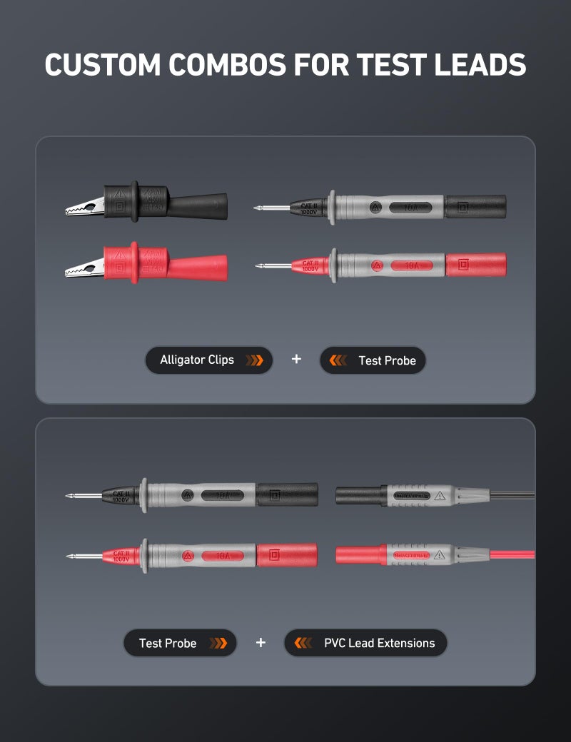 AstroAI 8Pcs Multimeter Test Leads Set with Alligator Clips, Plunger Mini Hooks and Test Probes 1000V 10A CAT III & CAT IV 600V for Fluke, KAIWEETS, INNOVA Multimeter, Voltmeter, Clamp Meter - Image 4