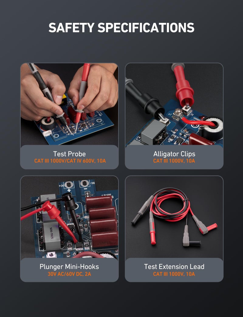 AstroAI 8Pcs Multimeter Test Leads Set with Alligator Clips, Plunger Mini Hooks and Test Probes 1000V 10A CAT III & CAT IV 600V for Fluke, KAIWEETS, INNOVA Multimeter, Voltmeter, Clamp Meter - Image 5
