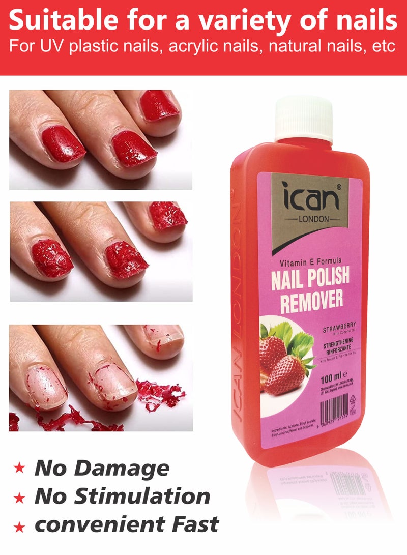 ICAN London Strawberry Nail Polish Remover 100ml with Vitamin E – Gentle Acetone Nail Polish Cleaner for Natural & Artificial Nails - Image 3