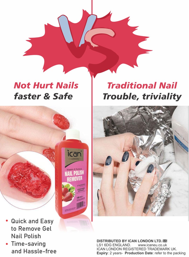 ICAN London Strawberry Nail Polish Remover 100ml with Vitamin E – Gentle Acetone Nail Polish Cleaner for Natural & Artificial Nails - Image 4