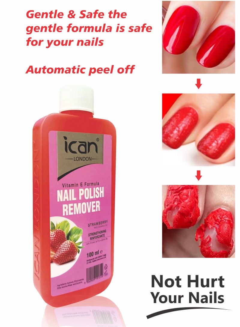 ICAN London Strawberry Nail Polish Remover 100ml with Vitamin E – Gentle Acetone Nail Polish Cleaner for Natural & Artificial Nails - Image 2