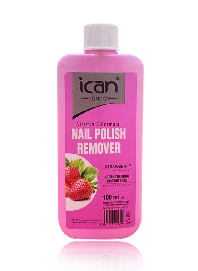 ICAN London Strawberry Nail Polish Remover 100ml with Vitamin E – Gentle Acetone Nail Polish Cleaner for Natural & Artificial Nails - Image 1