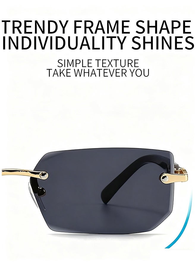 النظارات الشمسية الجديدة بلا إطار وحالات العين الجلدية، الرجال والنساء شمس الظلال النظارات الشمسية، العصرية والعصرية الجودة - Image 4