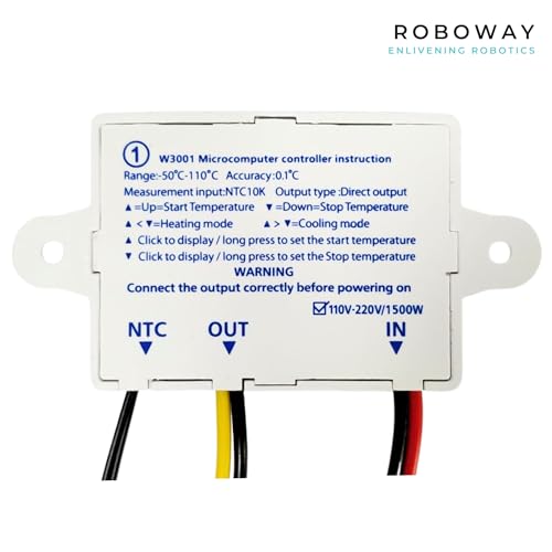 ROBOWAY W3001 Digital Display Temperature Controller 220V 10A | LED Thermostat Control Switch Probe, Temperature Controller for Egg Incubator, Thermocouple Sensor (RW-149) - Electronic Components - Image 3
