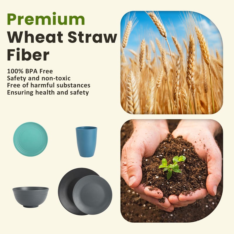Homienly 40 PCS Premium Wheat Straw Dinnerware Sets, Reusable Unbreakable Plates and Bowls Set, Cups Sets, Service for 8, Microwave and Dishwasher Safe Dishes Set for Party, Outdoor (Nightscape) - Image 3