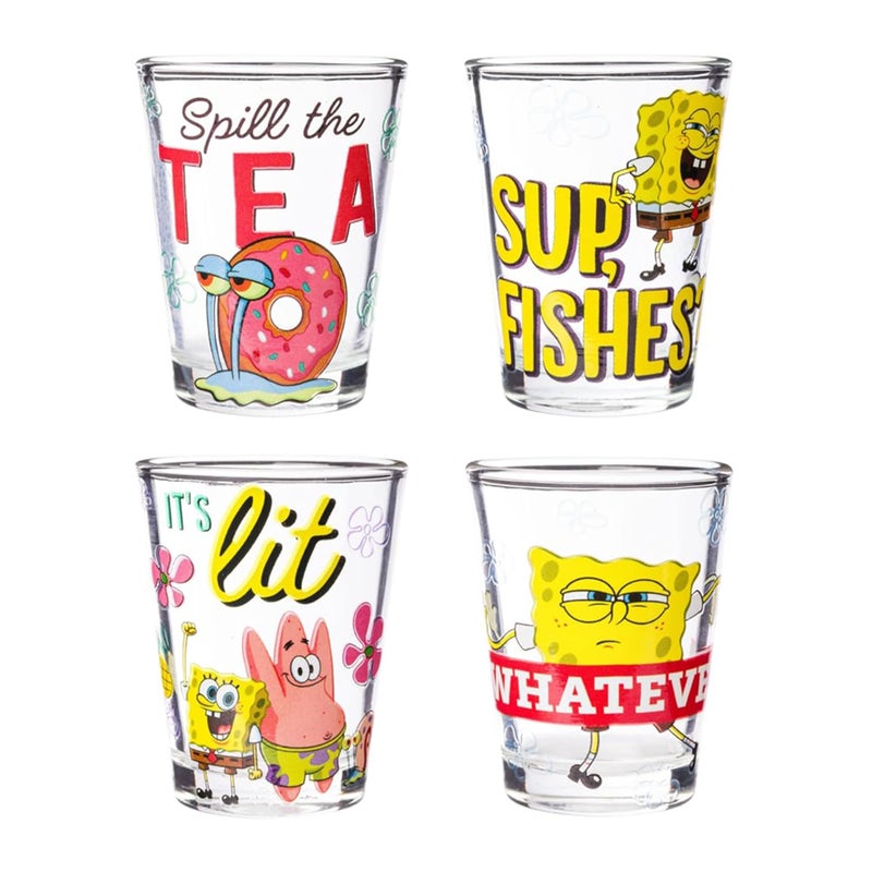 Silver Buffalo Spongebob Squarepants Featuring Patrick Star and Gary Quotes Set 4 Pack Mini Glass Set 15 Ounces - Image 2