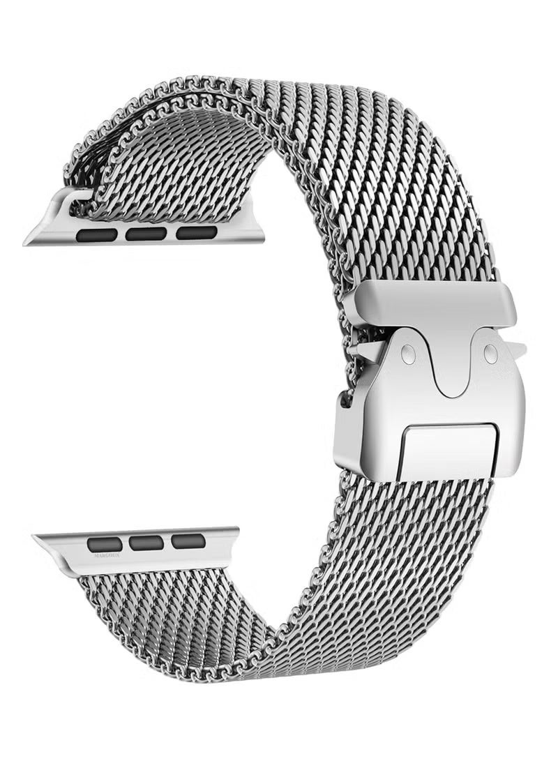 GENNEXT Milanese Loop for Apple Watch Band Ultra 2 Band Ultra 49mm 46mm 45mm 44mm, Parachute-Style Buckle Stainless Steel Mesh Metal Band for iWatch Series 10-1 SEÂ - Natural Titanium - Image 2