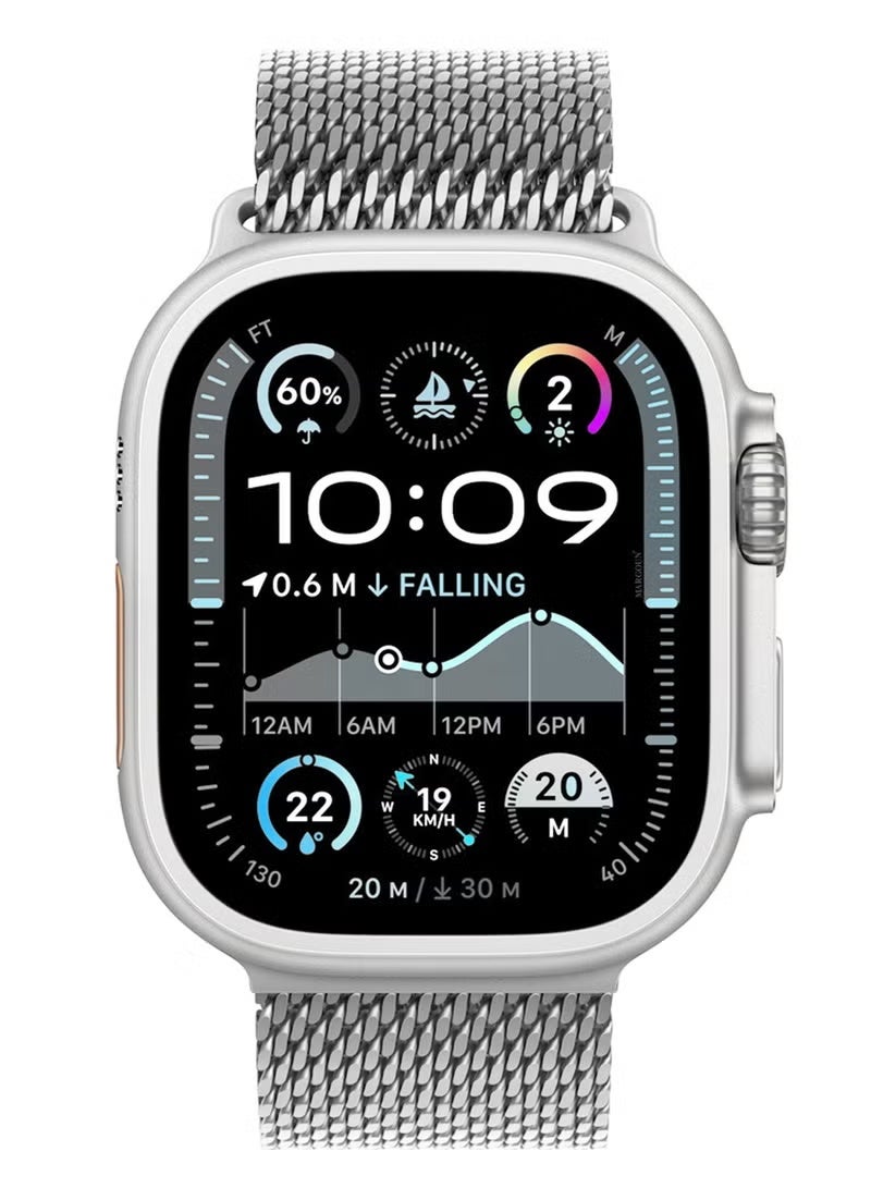 GENNEXT Milanese Loop for Apple Watch Band Ultra 2 Band Ultra 49mm 46mm 45mm 44mm, Parachute-Style Buckle Stainless Steel Mesh Metal Band for iWatch Series 10-1 SEÂ - Natural Titanium - Image 5