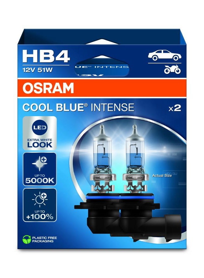 OSRAM كول بلو® إنتنس HB4، +100% سطوع أكثر، حتى 5,000 كيلفن، مصباح أمامي هالوجين، مظهر LED، صندوق معلق (2 مصباح) - Image 2