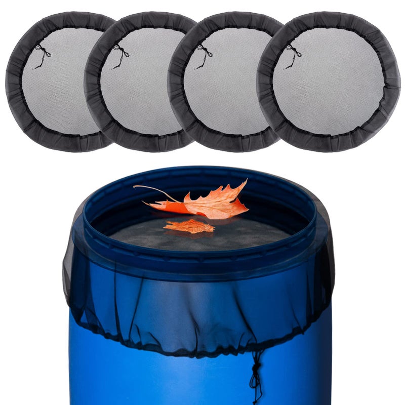4 Pcs Mesh Cover for Rain Barrels  Rain Barrel Net Cover with Drawstring Rain Barrel Netting Screen for Preventing Fallen Leaves Debris and Small Objects in The Garden or Under The Eaves  39in