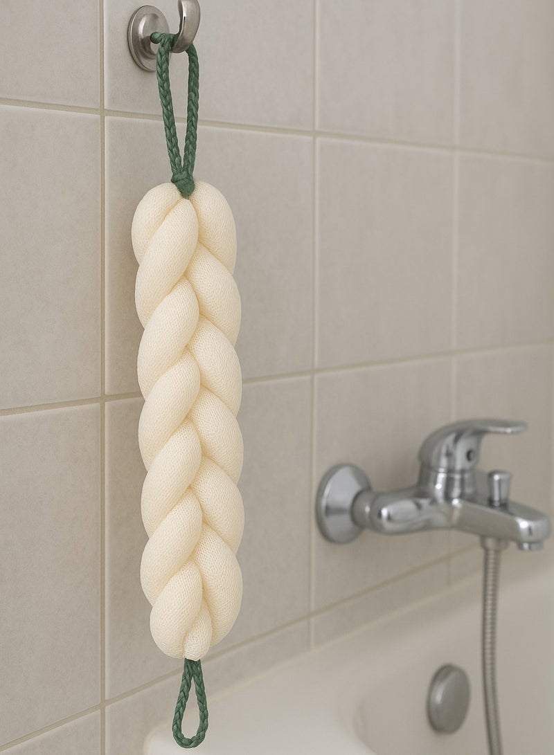 ليفة لتنظيف الظهر من أجل الاستحمام، إسفنجة استحمام منفوشة شبكية ، إسفنجة استحمام للبالغين والأطفال لتقشير البشرة وتلطيفها، وتزيل خلايا الجلد الميتة-ابيض