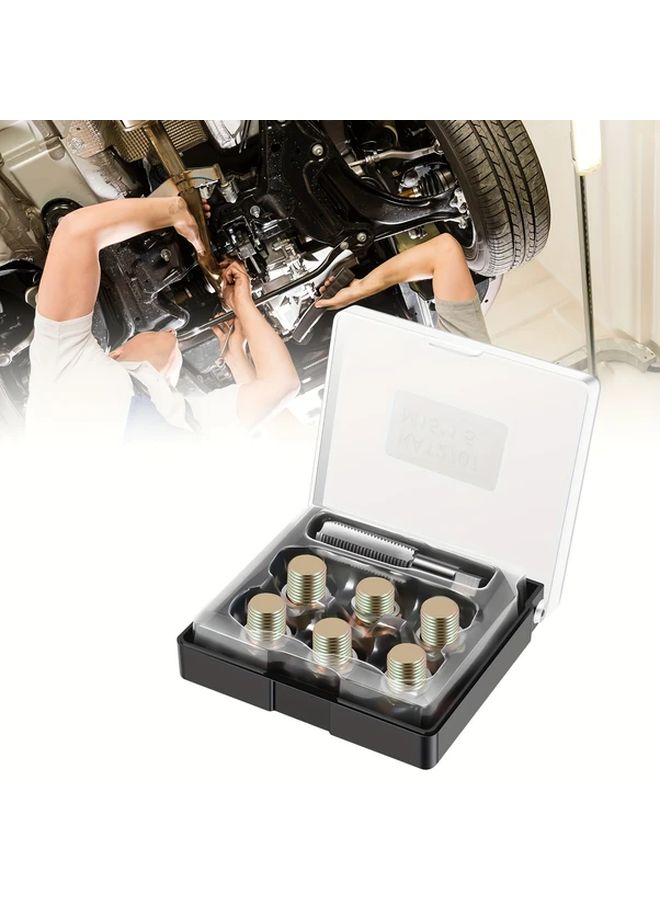 M15 X 1.5mm Golden Oil Drain Plug Tap Thread Repair Kit Portable Oil Pan Drain Plug Repair Tool with Aluminum Gaskets for Cars Engine Oil Pan - Image 1