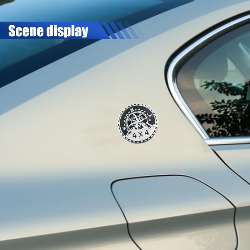 LHDOS Compass Badge Rated Car Emblem, 4 x 4 Round Automotive Emblem Decal, 3D Metal Car Exterior Decoration Sticker Compatible with Cars, Trucks, SUVs, Wrangler Vehicles (Compass) All choice modern design - Image 4