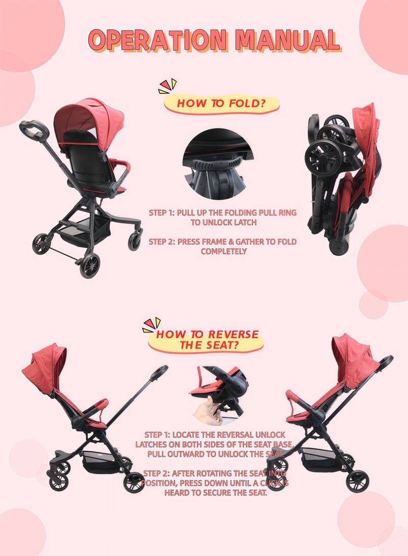 Two-way Foldable Airplane Ready Travel Stroller Ultra Lightweight with Multi Position Reclining Seat Adjustable Canopy Foldable Storage Basket NO.1101 - Image 4