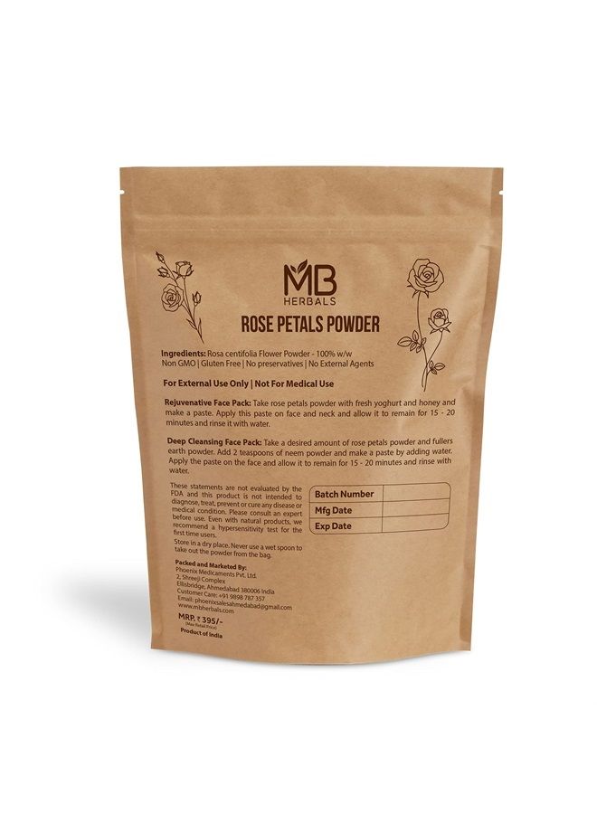 MB Herbals Rose Powder 8 oz | 227G / 0.5lb | For Natural Face Packs & Facial Mask Formulations | 100% Pure & Natural | No Chemical Preservative | No Artifical Color | Rose Petals Powder