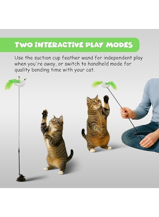 FUNFY Interactive Cat Wall Toy with Feather Wand, Suction Cup Cat Toy for Indoor Cats, 2 Play Modes, Reusable Wall-Mounted Cat Exercise & Hunting Toy - Image 2