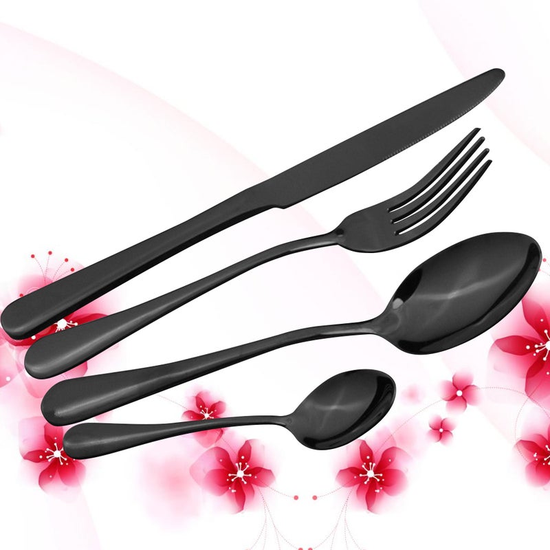 4 Pieces Flatware Silverware Set Stainless Steel Cutlery Include Fork Spoon Dishwasher Safe (Black) - Image 4