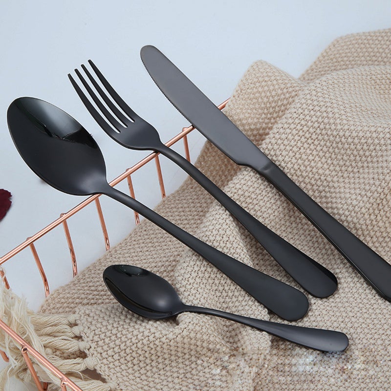 4 Pieces Flatware Silverware Set Stainless Steel Cutlery Include Fork Spoon Dishwasher Safe (Black) - Image 3
