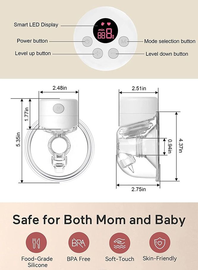 Wearable Electric Breast Pump Hands Free with Massage and Pumping Mode for Breastfeeding - Image 2