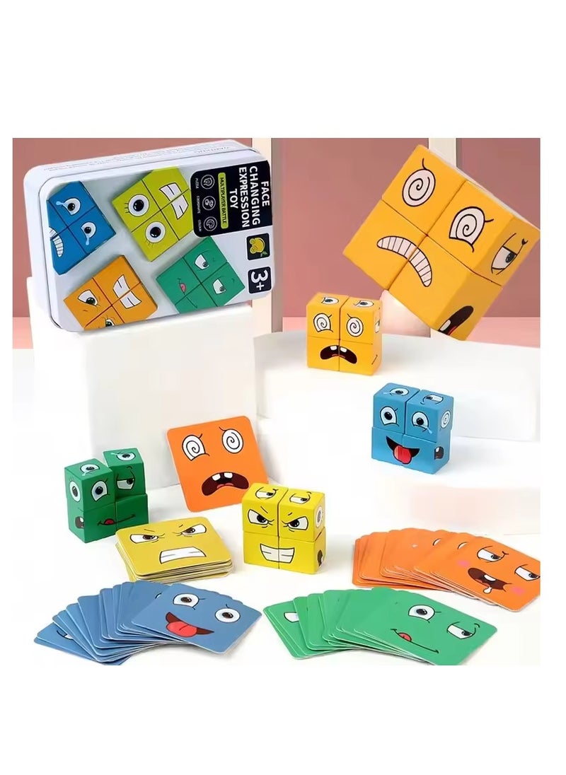 Wooden Face Expressions Changing Building Block Puzzles Parent-Child Interactive Games Educational Montessori Toys for Kids  - Image 1