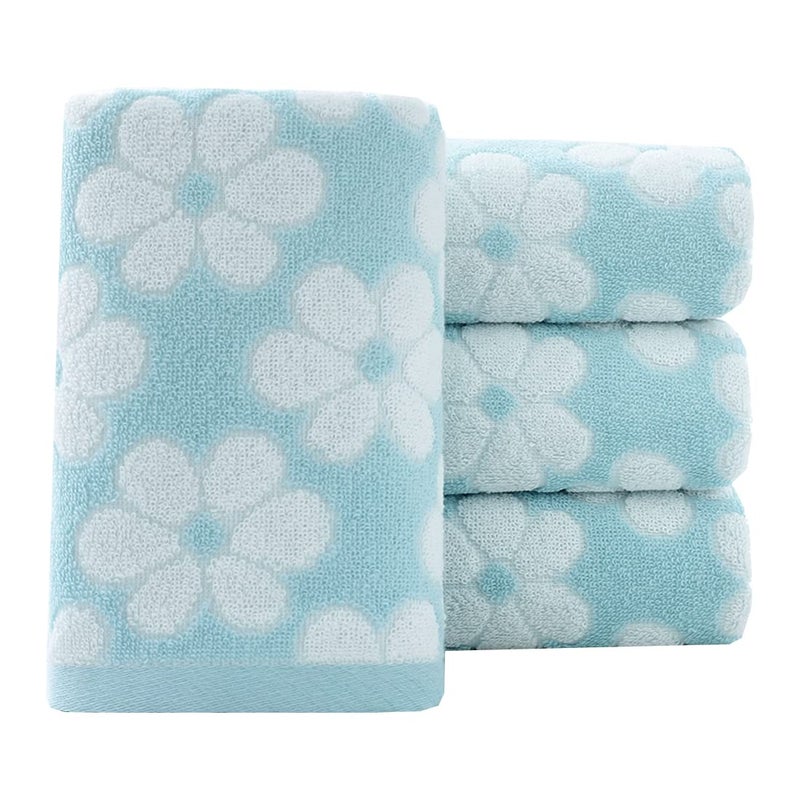 Pidada Hand Towels Set of 4 Floral Pattern 100 Cotton Soft Absorbent Decorative Towel for Bathroom 134 x 295 Inch Blue
