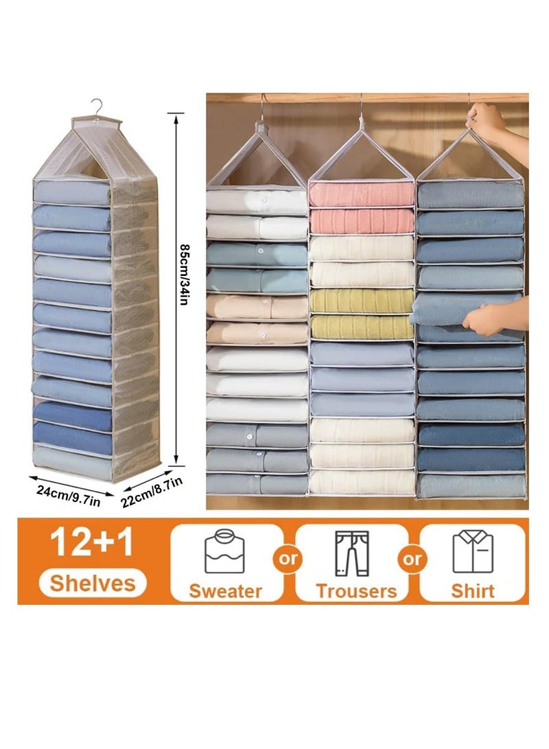 DUNISO 2 pieces Hanging Wardrobe Clothes Organiser with 12 Shelves Foldable Closet Clothing Storage Dividers Cabinet Pants Shelf - Image 3