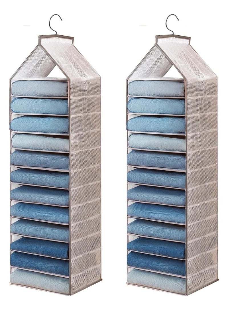 DUNISO 2 pieces Hanging Wardrobe Clothes Organiser with 12 Shelves Foldable Closet Clothing Storage Dividers Cabinet Pants Shelf - Image 2