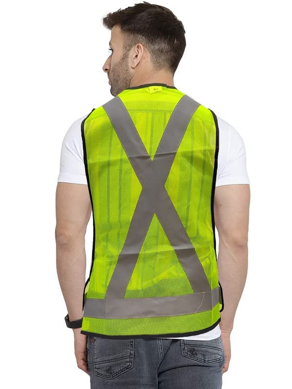 Satishve High Visibility Safety refelective jacket, Mesh Fabric, 3-Side Open, Reflective Strips, Neon Yellow - Image 3