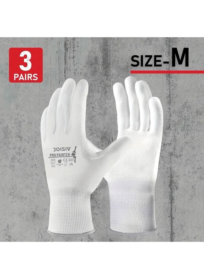 3 Pairs M Size PU Coated Safety Work Gloves Breathable Lightweight for Men Women - Image 1