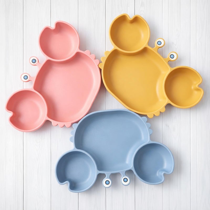 ROCCED Suction Plates for Baby, Silicone Plates with Suction Divided, Baby Spoon Fork Set for Toddler Baby Dishes Kids Utensils-Crab Pink - Image 5