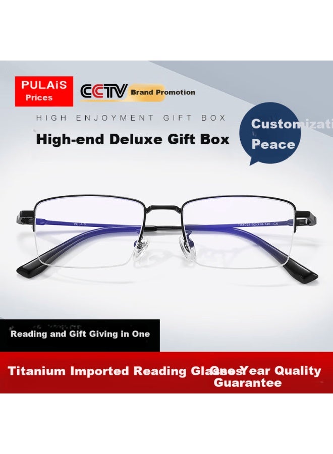 Pulais Reading Gl For Men, High-end Business Semi-rimless Imported High-definition Anti-blue Light Reading Gl, Father's Day Gift Box, 250 Degrees - Image 1