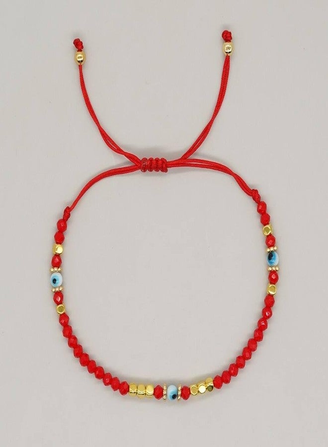 DATOA Evil Eye Rhinestone Crystal Bead Bracelet Handmade Beaded Stretch Bracelet Beach Jewelry-Red4 - Image 2