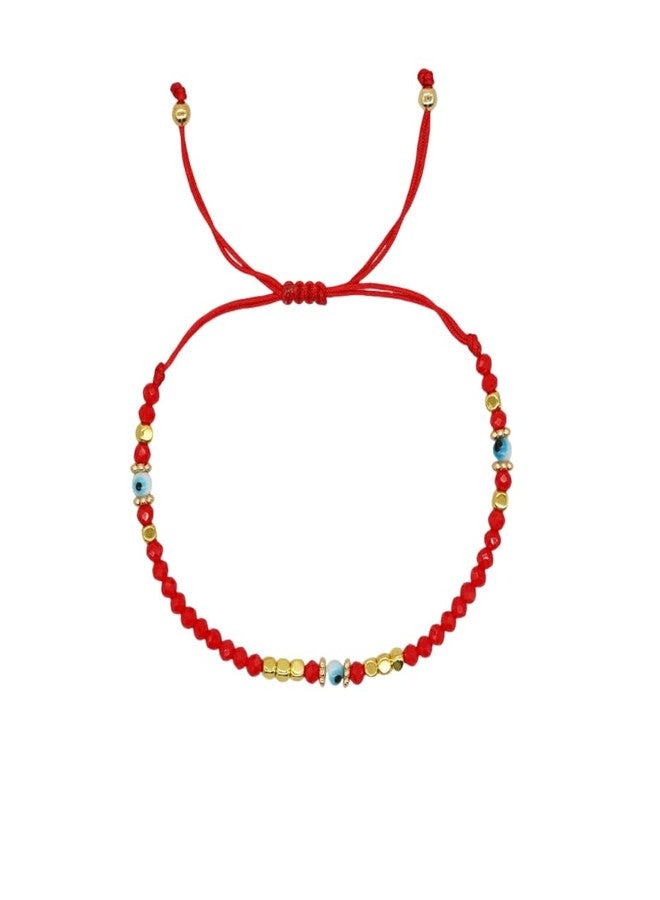 DATOA Evil Eye Rhinestone Crystal Bead Bracelet Handmade Beaded Stretch Bracelet Beach Jewelry-Red4 - Image 1