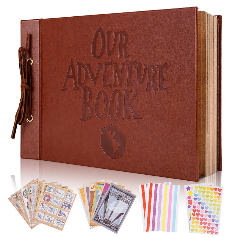 Tpudn Our Adventure Book Scrapbook Photo Album,3D Embossed Words Leather Memory Book with 80 Pages for Couples Gifts,Anniversary Wedding,Valentine's Day - Image 1