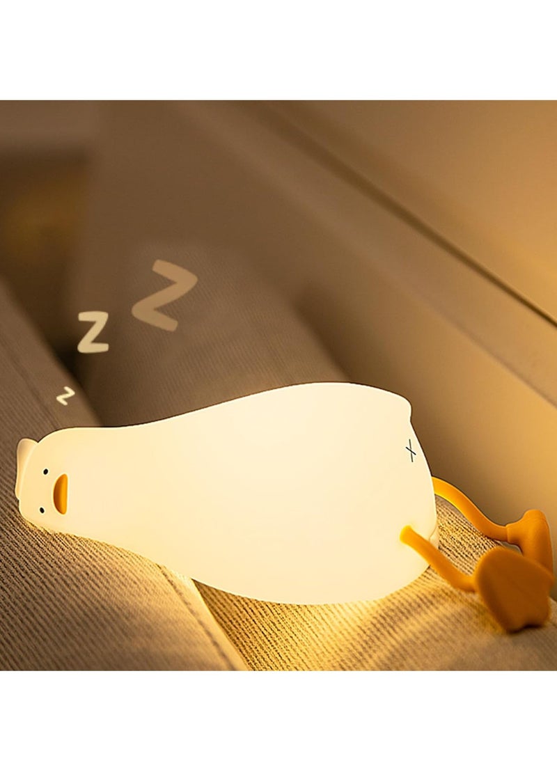 JAJEEK Flat Duck Night Light – Cute Silicone Duck Light, LED Nursery Night Light, Dimmable Touch Bedside Lamp, Rechargeable Luminous Duck for Breastfeeding & Kids Room, White - Image 1