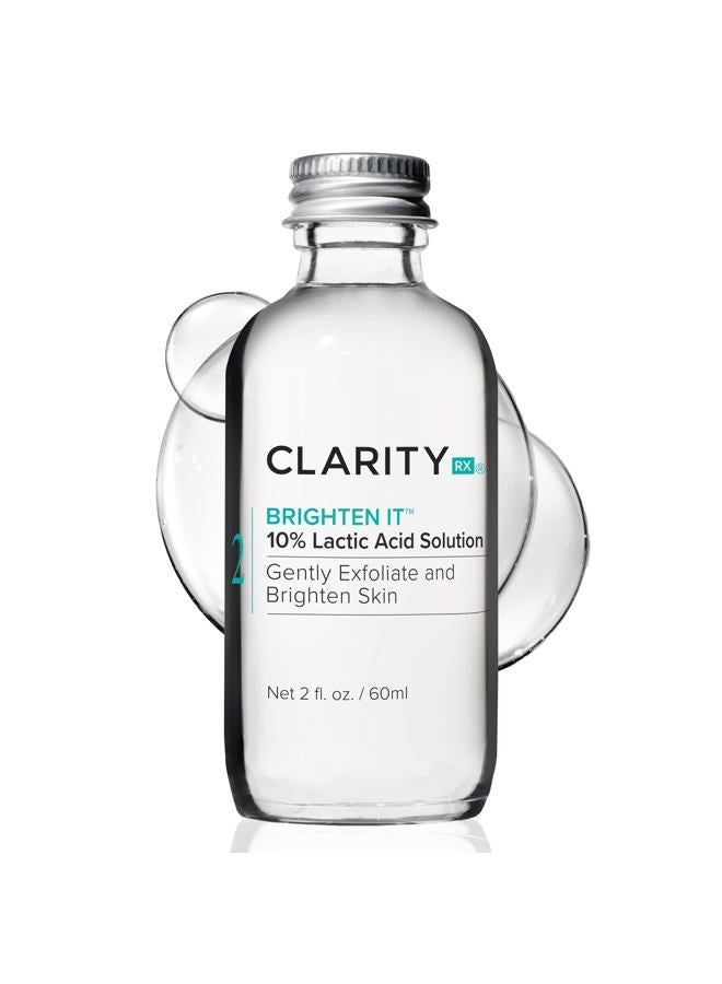 ClarityRx Brighten It 10% Lactic Acid Solution, Natural Plant-Based Exfoliating Face Treatment for Dark Spots, Discoloration & Uneven Skin (2 fl oz) - Image 1