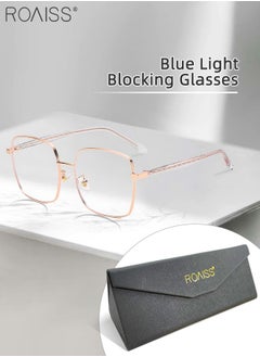 roaiss Blue Light Blocking Glasses Blue Light Filter Computer Reading Gaming TV Phones Square Eyeglasses Fashion Anti Eyestrain Headache Eyewear for Men Women Rose Gold 55mm  - Image 1