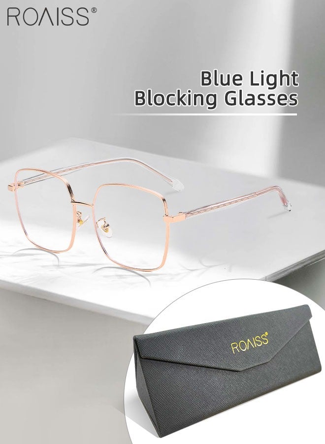 roaiss Blue Light Blocking Glasses Blue Light Filter Computer Reading Gaming TV Phones Square Eyeglasses Fashion Anti Eyestrain Headache Eyewear for Men Women Rose Gold 55mm  - Image 1