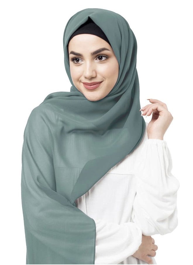Silk Route - InEssence Alpine Green Poly Georgette Scarf Women Girls Wrap Medium Size Hijab - Image 1
