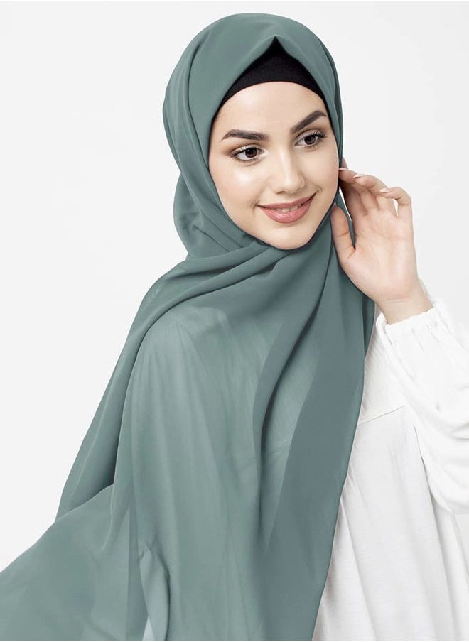 Silk Route - InEssence Alpine Green Poly Georgette Scarf Women Girls Wrap Medium Size Hijab - Image 1