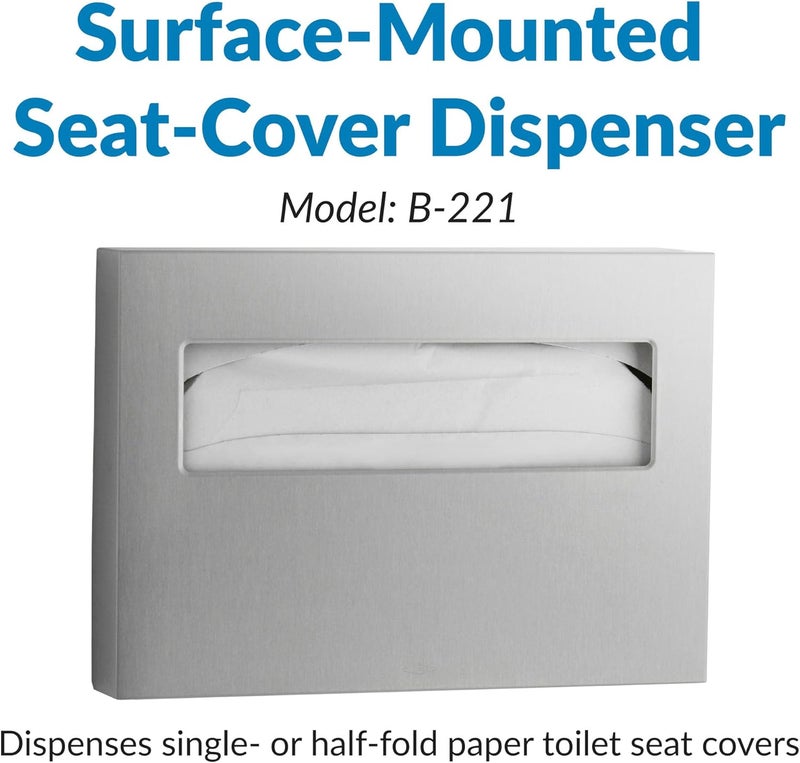 Bobrick 221 Stainless Steel Toilet Seat Cover Dispenser, 15 3/4 x 2 x 11, Satin Finish - Image 2