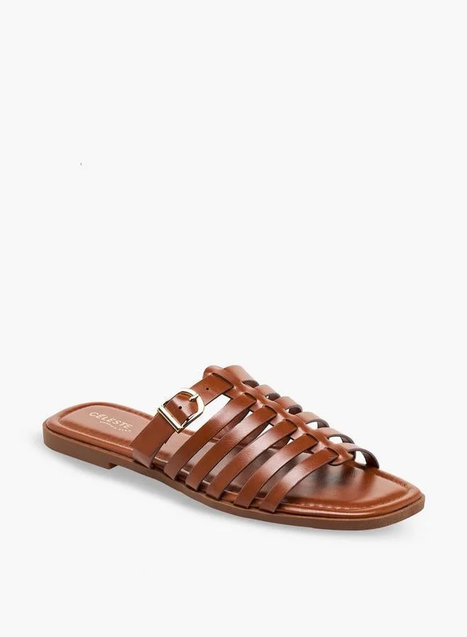 Celeste BROWN Women Slip-On Buckle Accent Sandals for Women | Best Price UAE