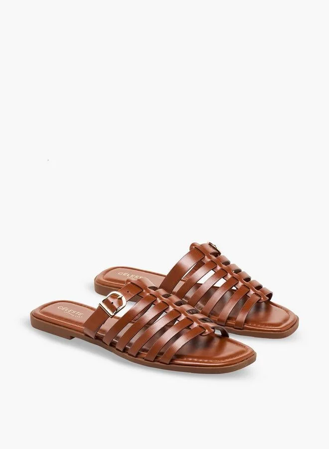 Celeste BROWN Women Slip-On Buckle Accent Sandals for Women | Best Price UAE