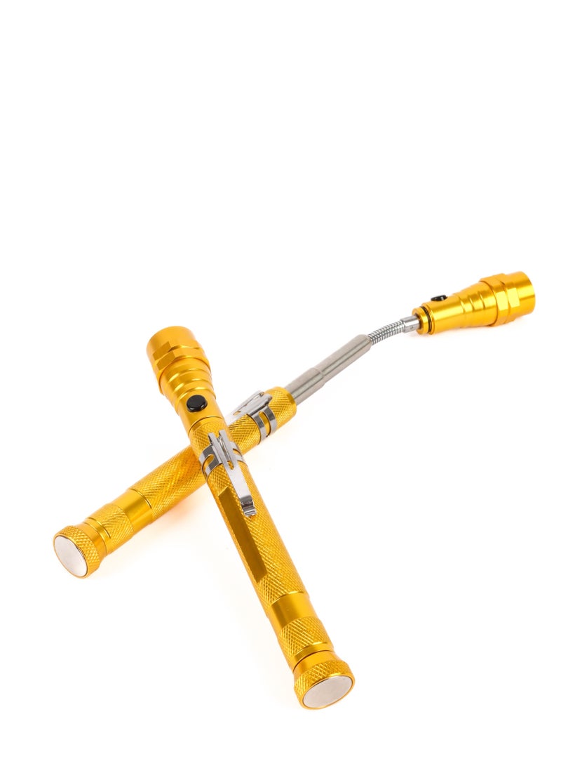 LUSTER 2pc Extendable led flashlight with hanging clip and strong magnetic base gold - Image 1