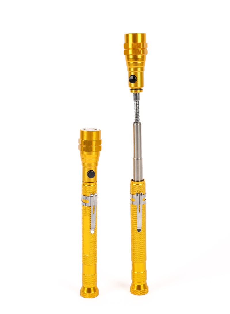 LUSTER 2pc Extendable led flashlight with hanging clip and strong magnetic base gold - Image 2
