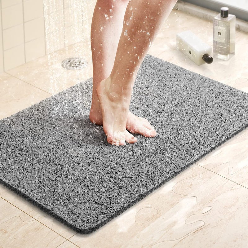 LuxStep Shower Mat Bathtub Mat,24x16 inch, Non-Slip Bath Mat with Drain, Quick Drying PVC Loofah Bathmat for Tub,Shower,Bathroom (Phthalate Free,Grey) - Image 1